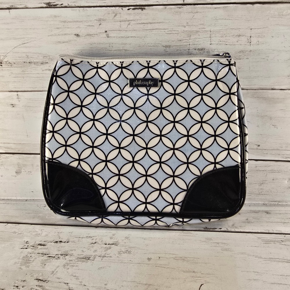 Philosophy Cosmetic Bag Blue Geometric Circle Pattern Makeup Pouch Patent Trim